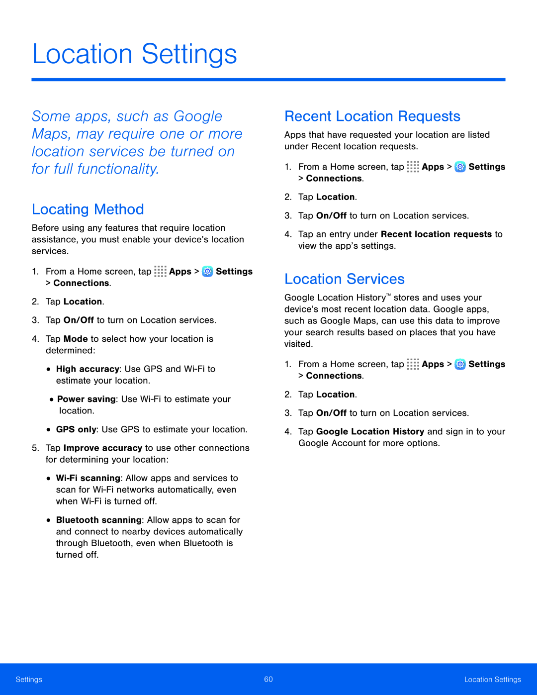 Location Settings Galaxy Tab S 10.5 Wi-Fi