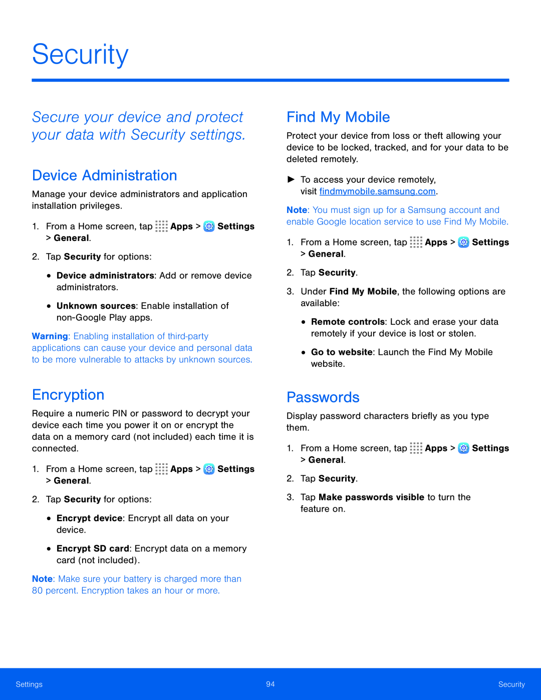 Device Administration Galaxy Tab S 10.5 Wi-Fi