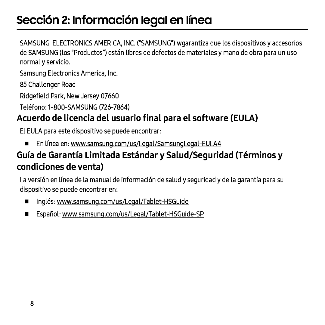 Acuerdo de licencia del usuario final para el software (EULA) Sección 2: Información legal en línea