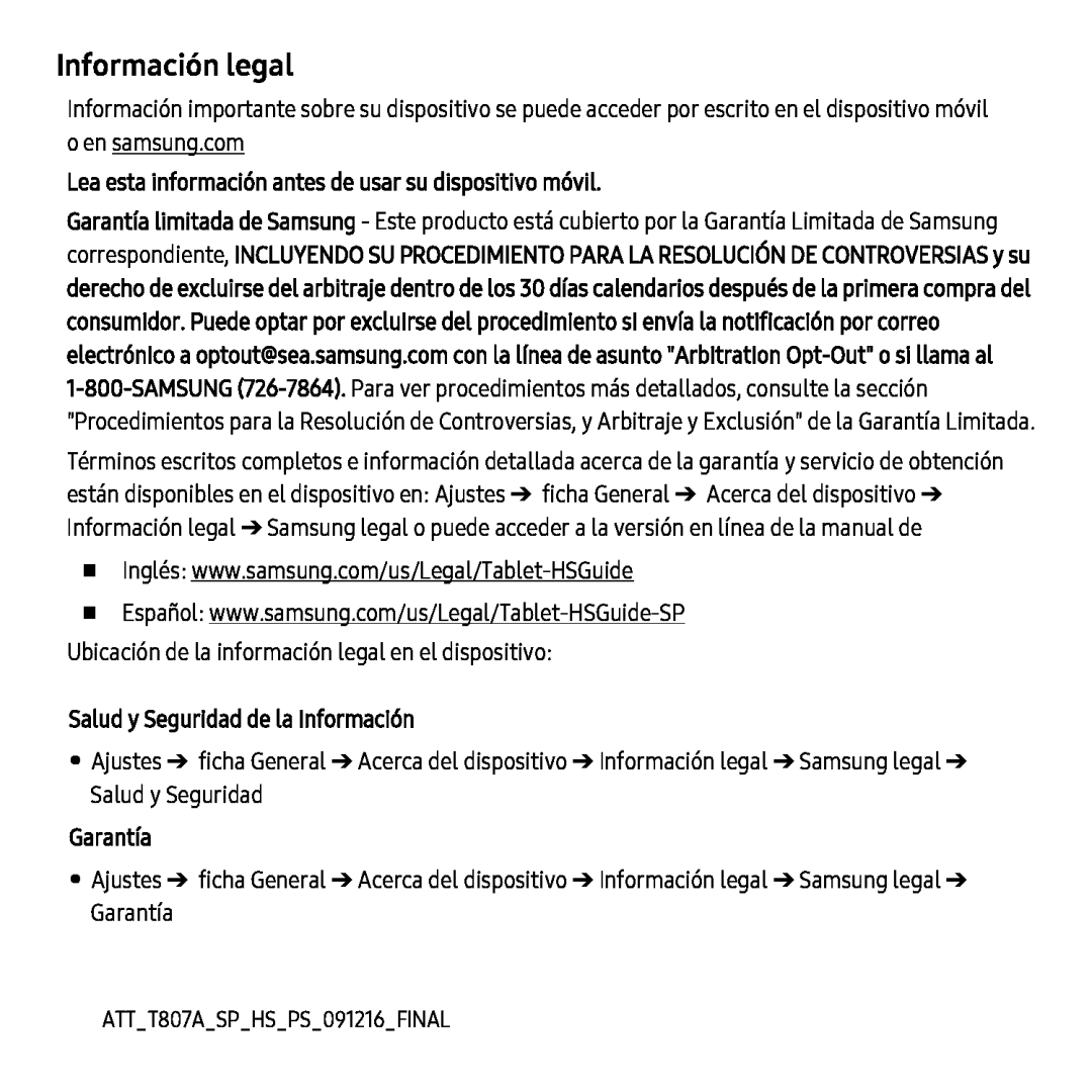 Información legal Galaxy Tab S 10.5 AT&T