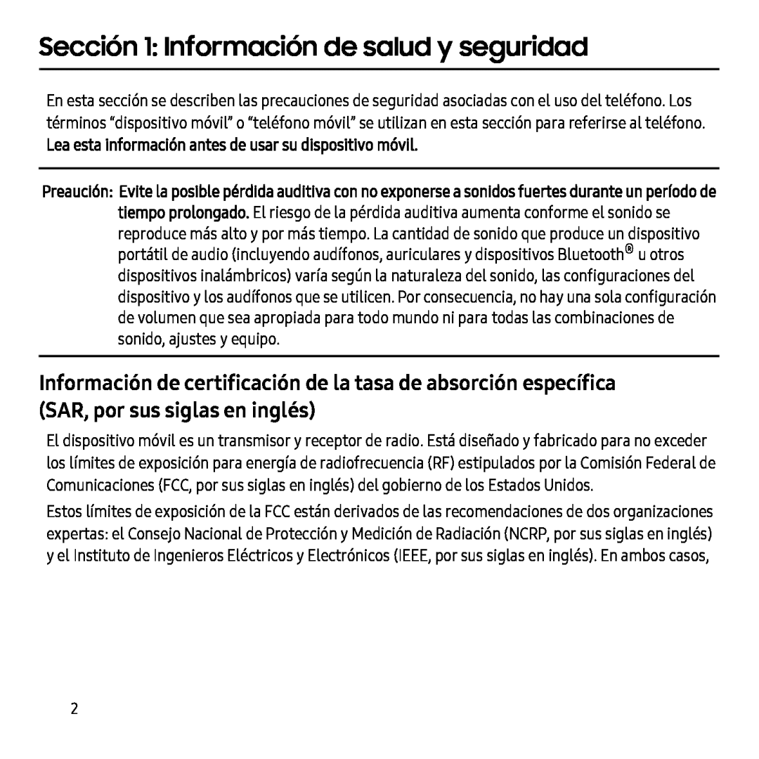 Sección 1: Información de salud y seguridad Galaxy Tab S 10.5 AT&T