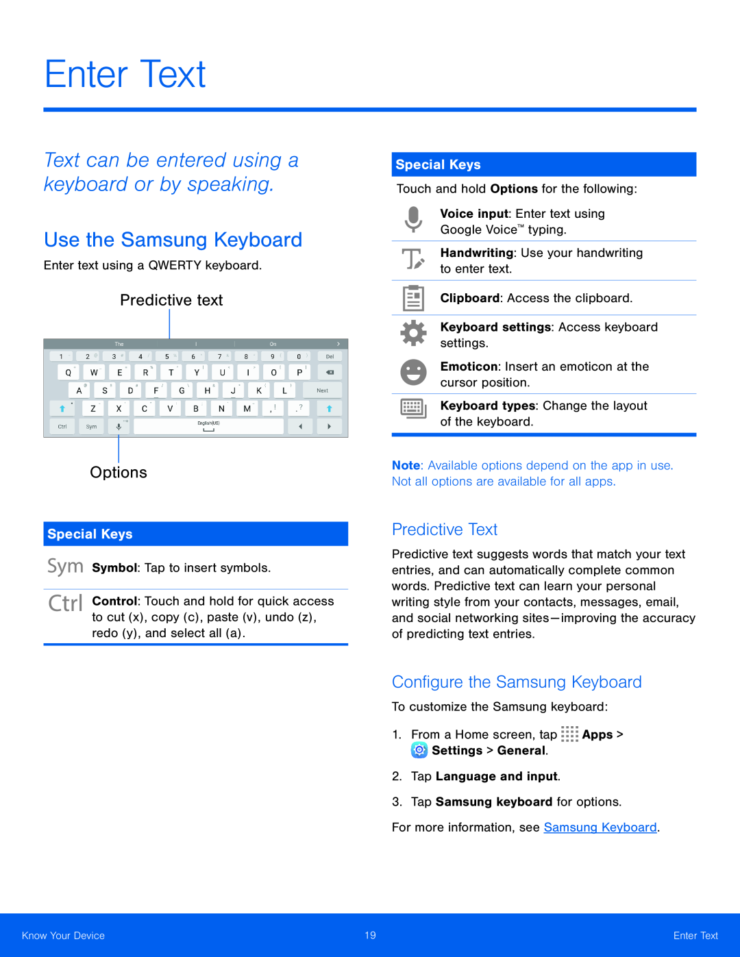 Text can be entered using a keyboard or by speaking Galaxy Tab S 10.5 AT&T