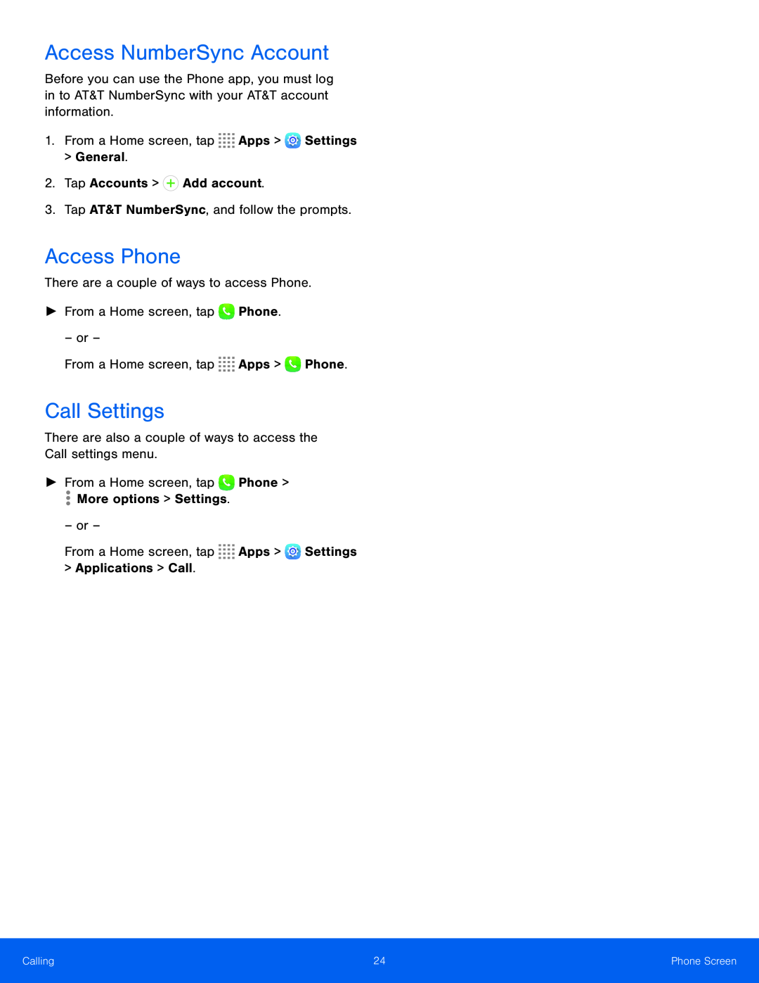 Call Settings Galaxy Tab S 10.5 AT&T