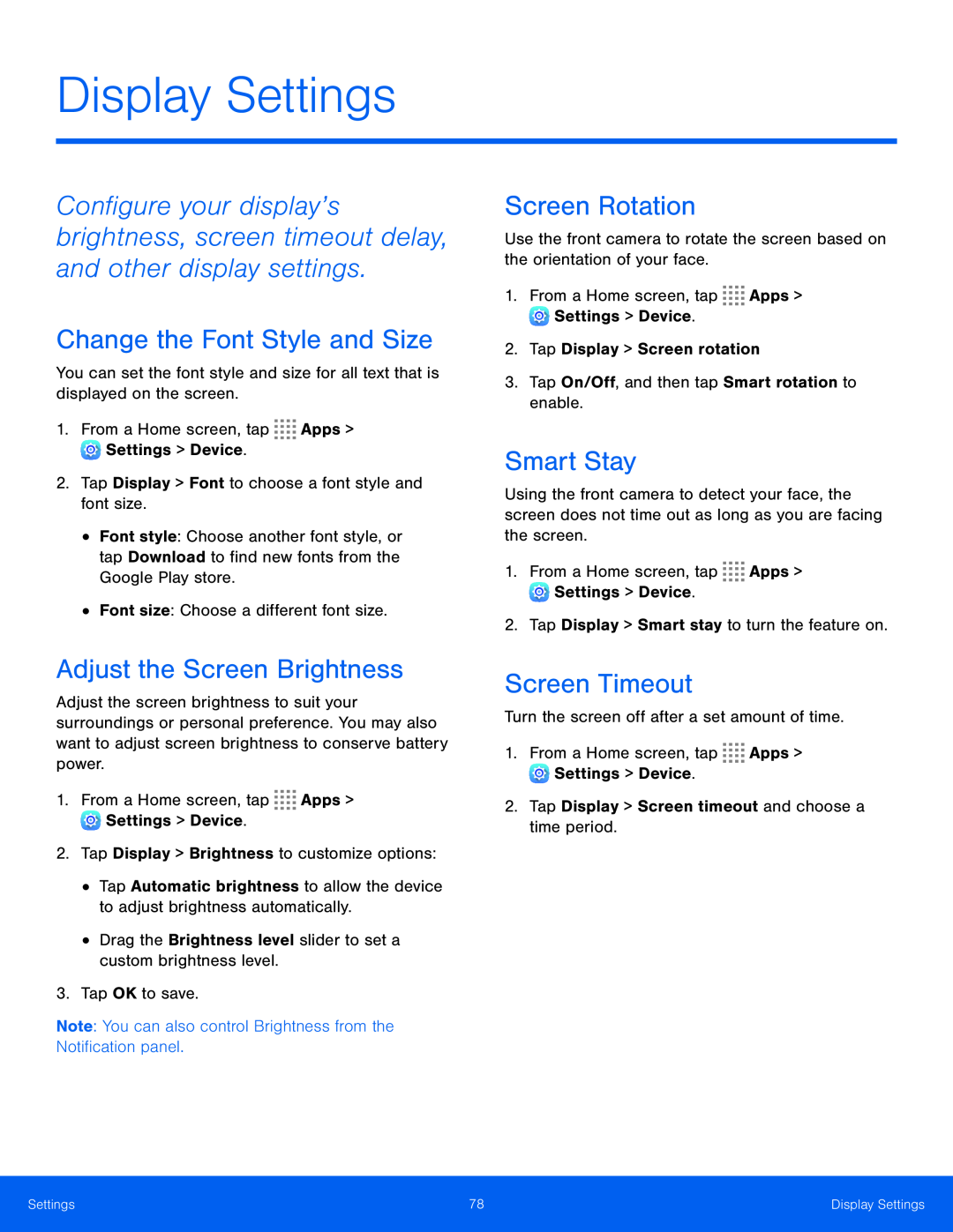 Display Settings Galaxy Tab S 10.5 AT&T