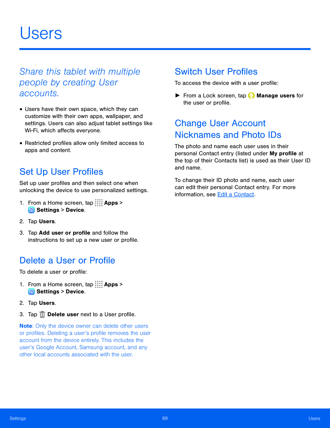 Set Up User Profiles Galaxy Tab S 10.5 AT&T