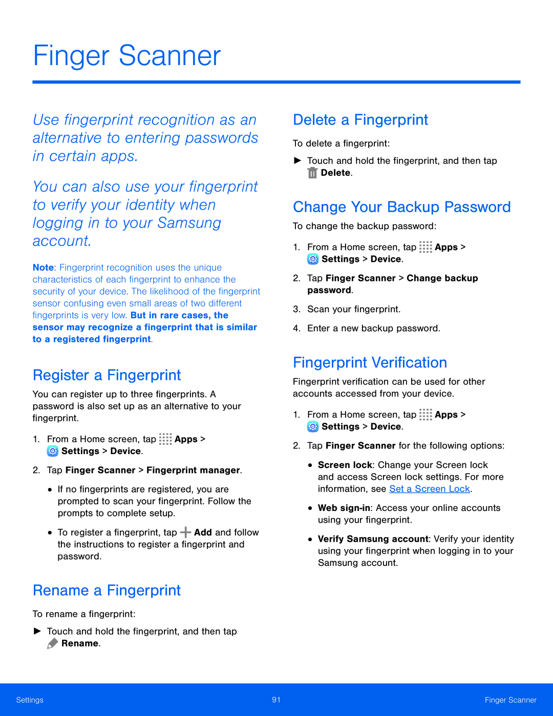 Register a Fingerprint Rename a Fingerprint