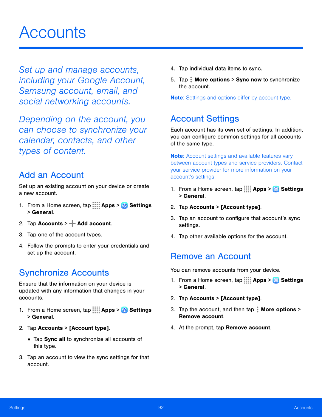 Add an Account Synchronize Accounts