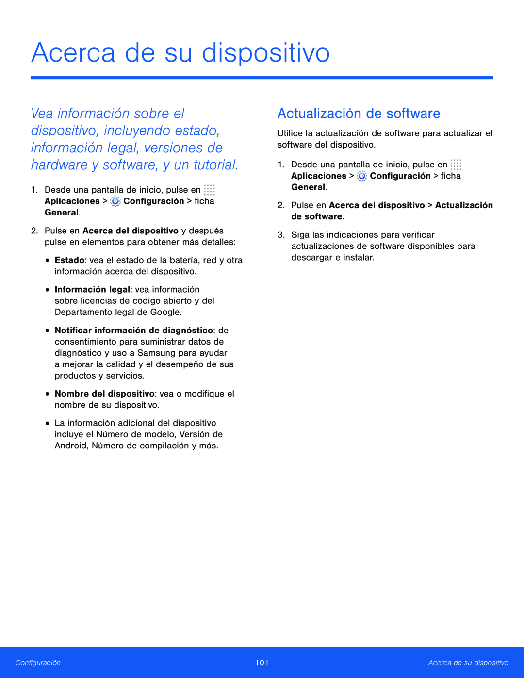 Actualización de software Acerca de su dispositivo