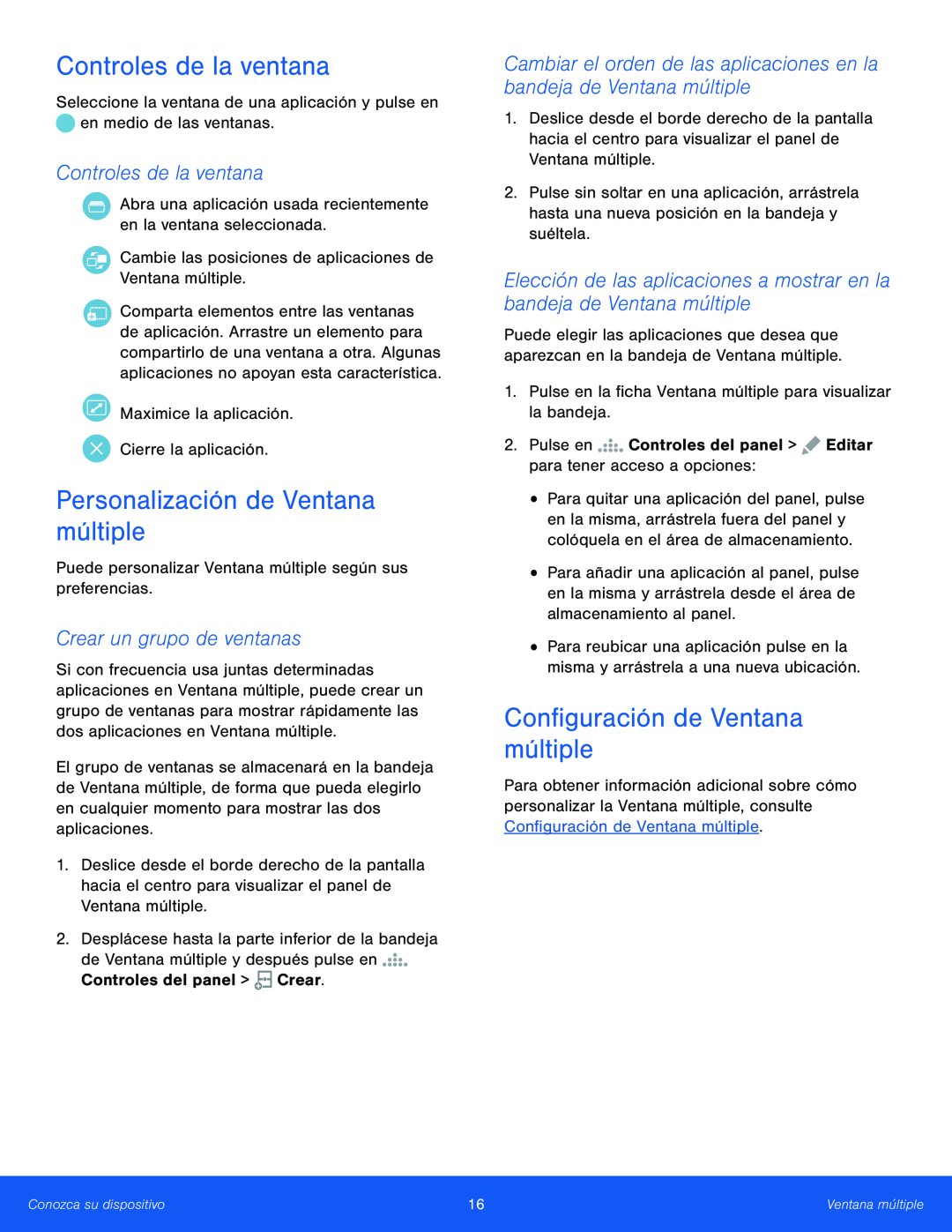 Controles de la ventana Galaxy Tab S 10.5 T-Mobile