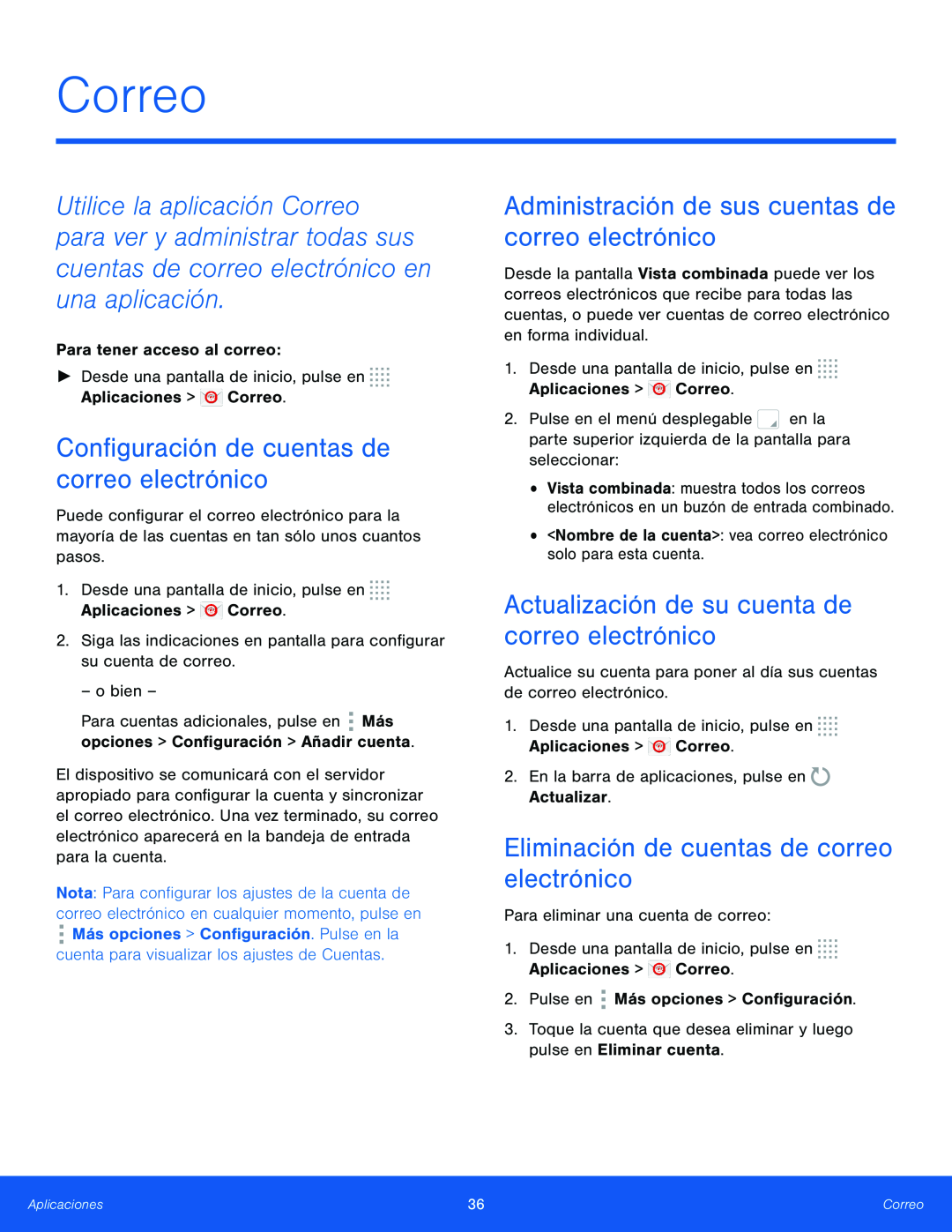 Configuración de cuentas de correo electrónico Administración de sus cuentas de correo electrónico