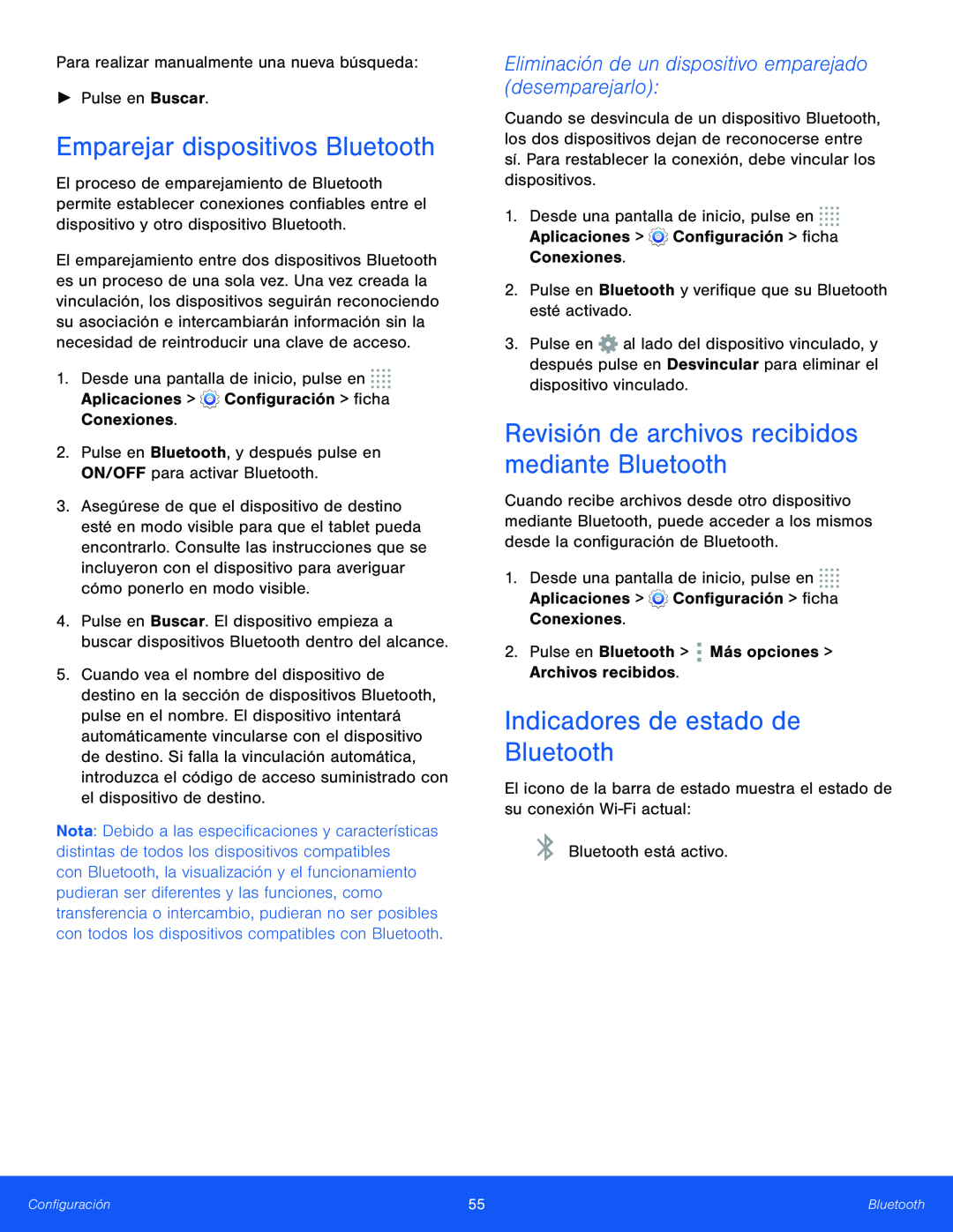 Eliminación de un dispositivo emparejado (desemparejarlo): Revisión de archivos recibidos mediante Bluetooth