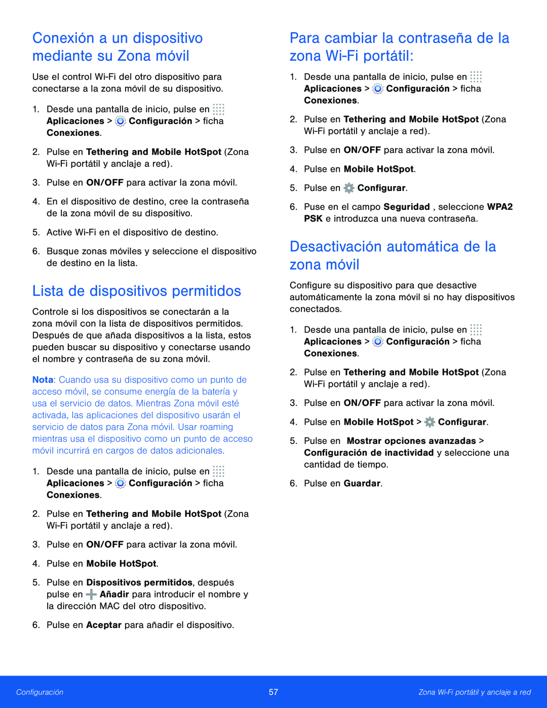 Conexión a un dispositivo mediante su Zona móvil Lista de dispositivos permitidos