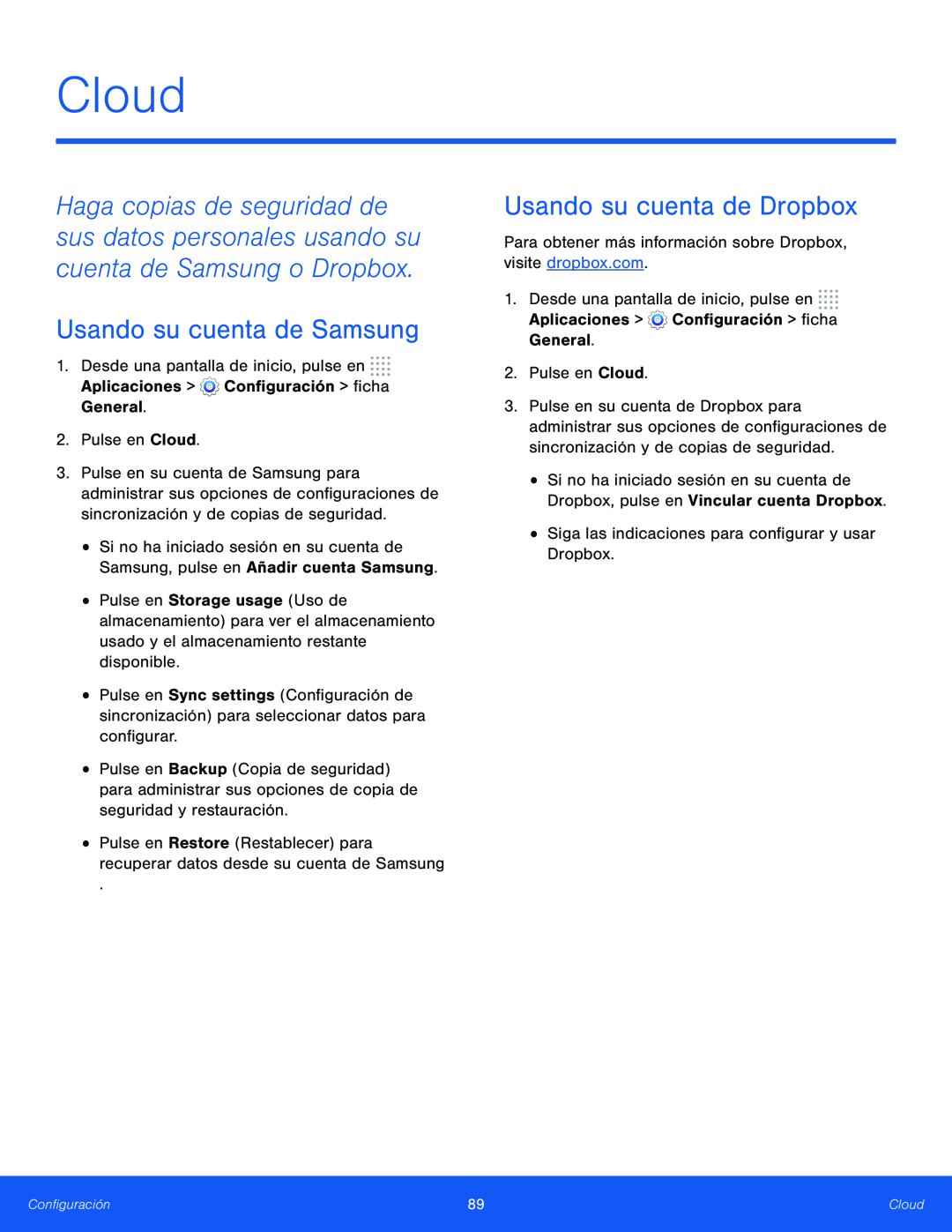 Usando su cuenta de Samsung Usando su cuenta de Dropbox