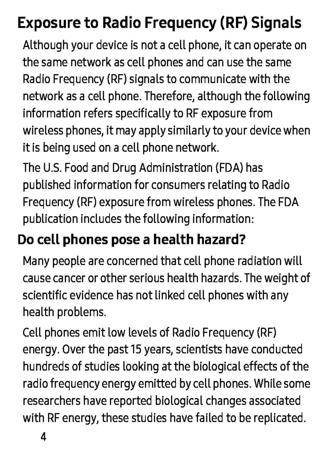 Exposure to Radio Frequency (RF) Signals Galaxy Tab S 8.4 Verizon