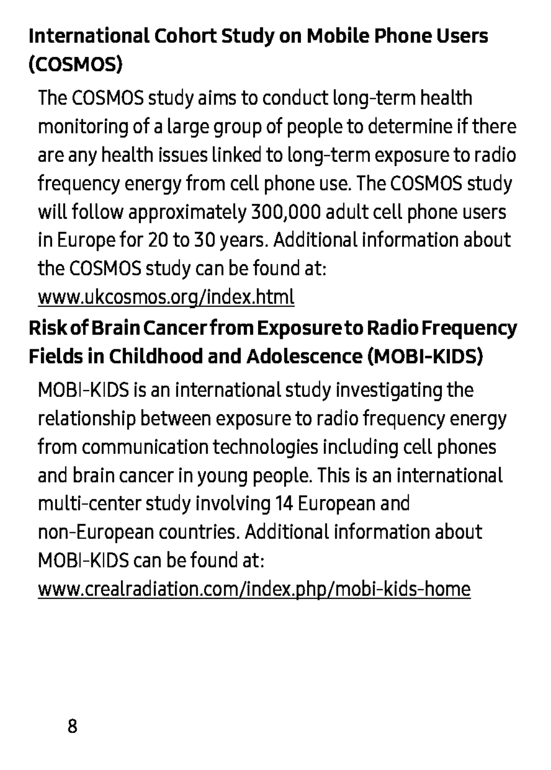 International Cohort Study on Mobile Phone Users (COSMOS) Galaxy Tab S 8.4 Verizon