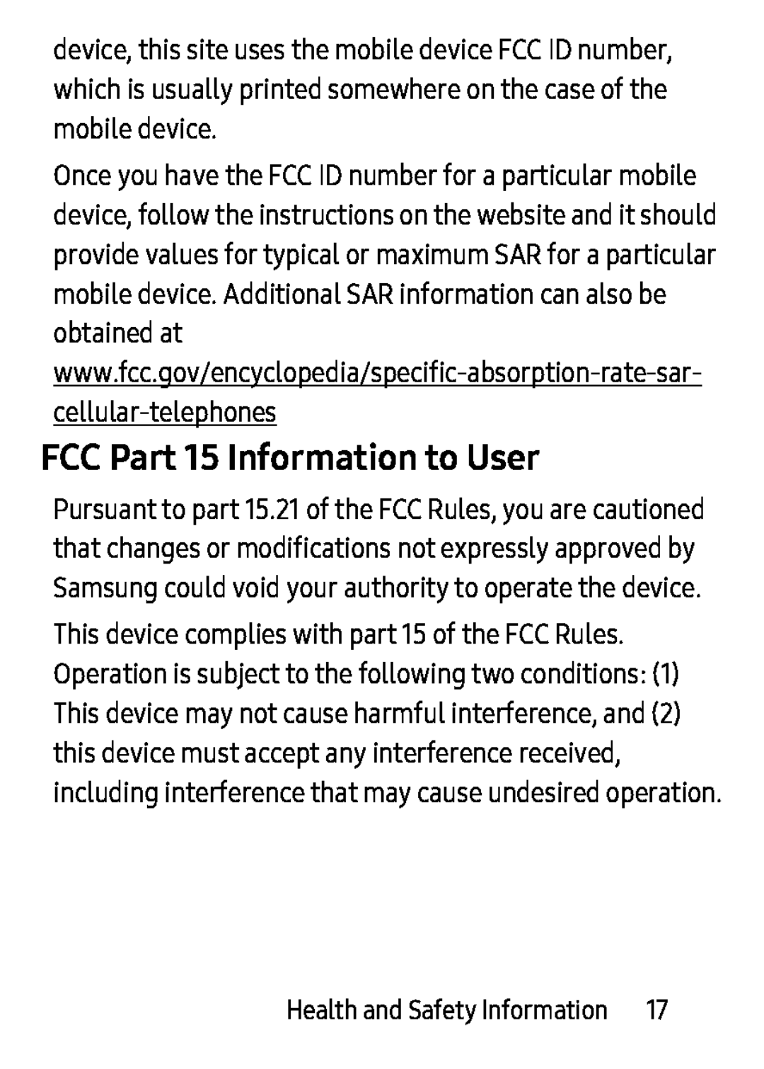 FCC Part 15 Information to User Galaxy Tab S 8.4 Verizon