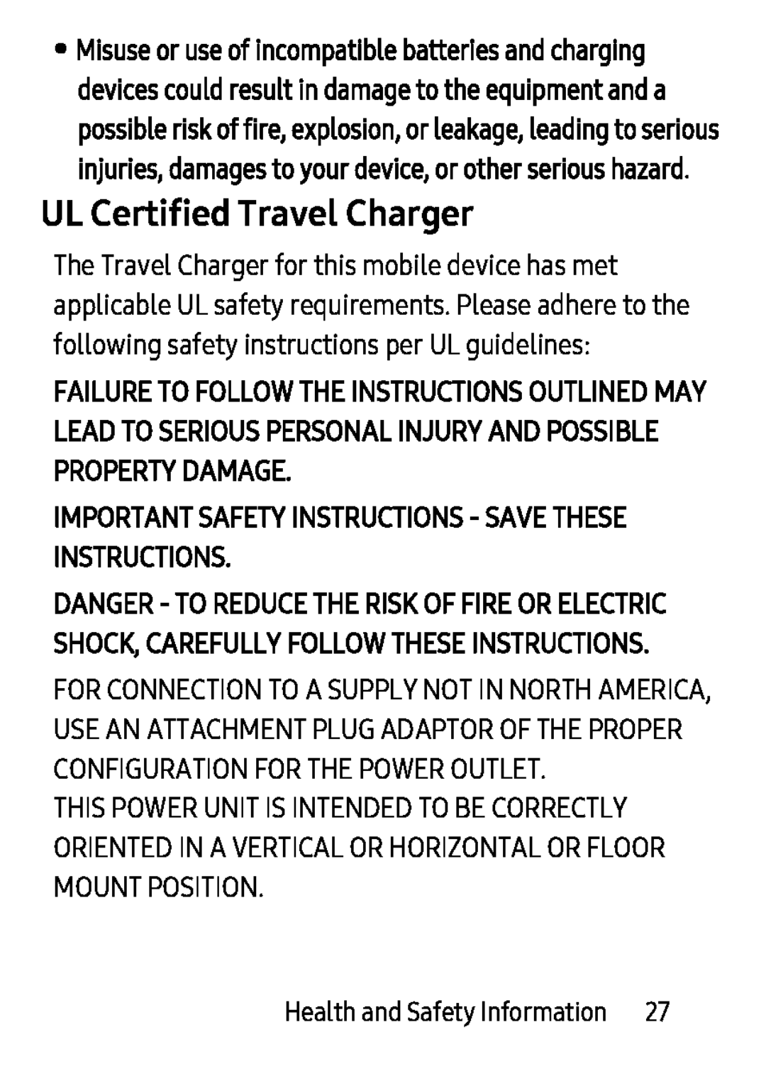 IMPORTANT SAFETY INSTRUCTIONS - SAVE THESE INSTRUCTIONS UL Certified Travel Charger