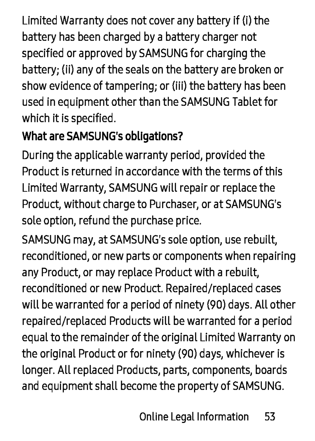 What are SAMSUNG's obligations