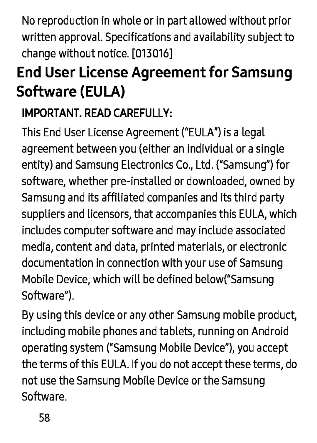 End User License Agreement for Samsung Software (EULA) Galaxy Tab S 8.4 Verizon