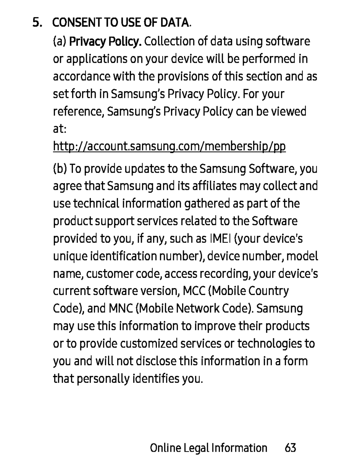 5.CONSENT TO USE OF DATA Galaxy Tab S 8.4 Verizon