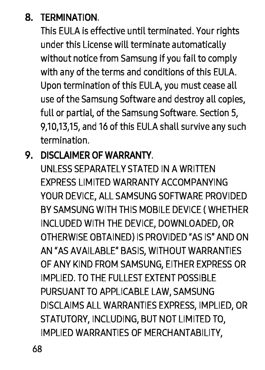 9.DISCLAIMER OF WARRANTY Galaxy Tab S 8.4 Verizon