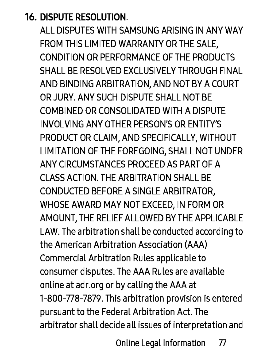 16.DISPUTE RESOLUTION Galaxy Tab S 8.4 Verizon