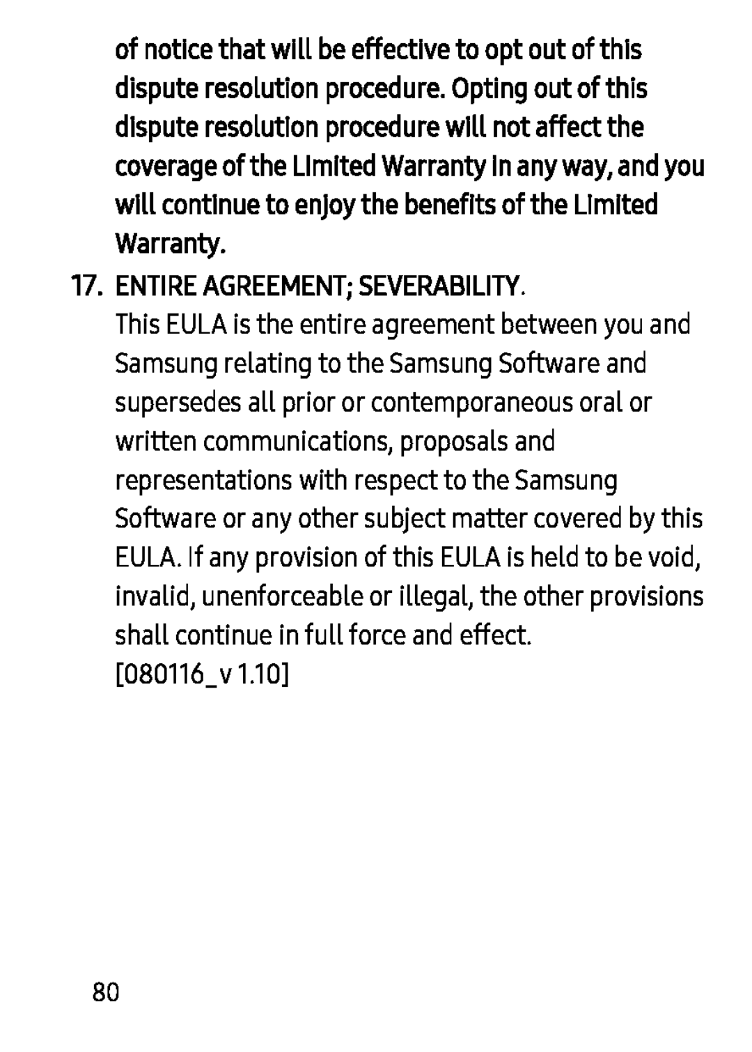 17.ENTIRE AGREEMENT; SEVERABILITY Galaxy Tab S 8.4 Verizon