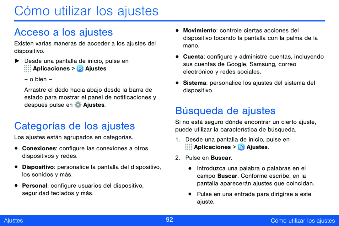 Acceso a los ajustes Búsqueda de ajustes