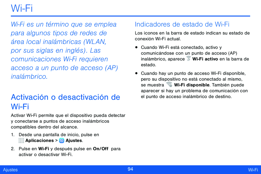 Indicadores de estado de Wi-Fi Activación o desactivación de Wi-Fi