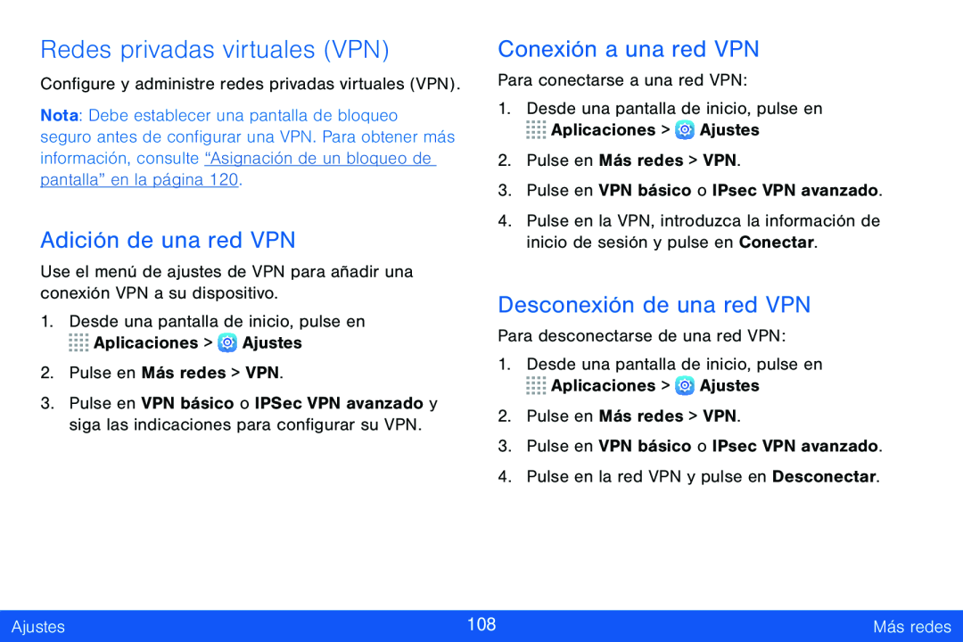 Adición de una red VPN Galaxy Tab S 8.4 Verizon