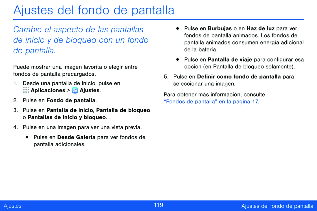 Ajustes del fondo de pantalla