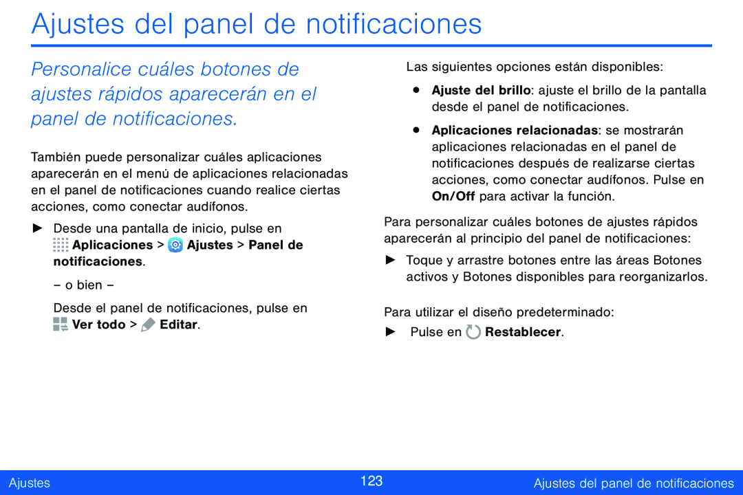 Ajustes del panel de notificaciones