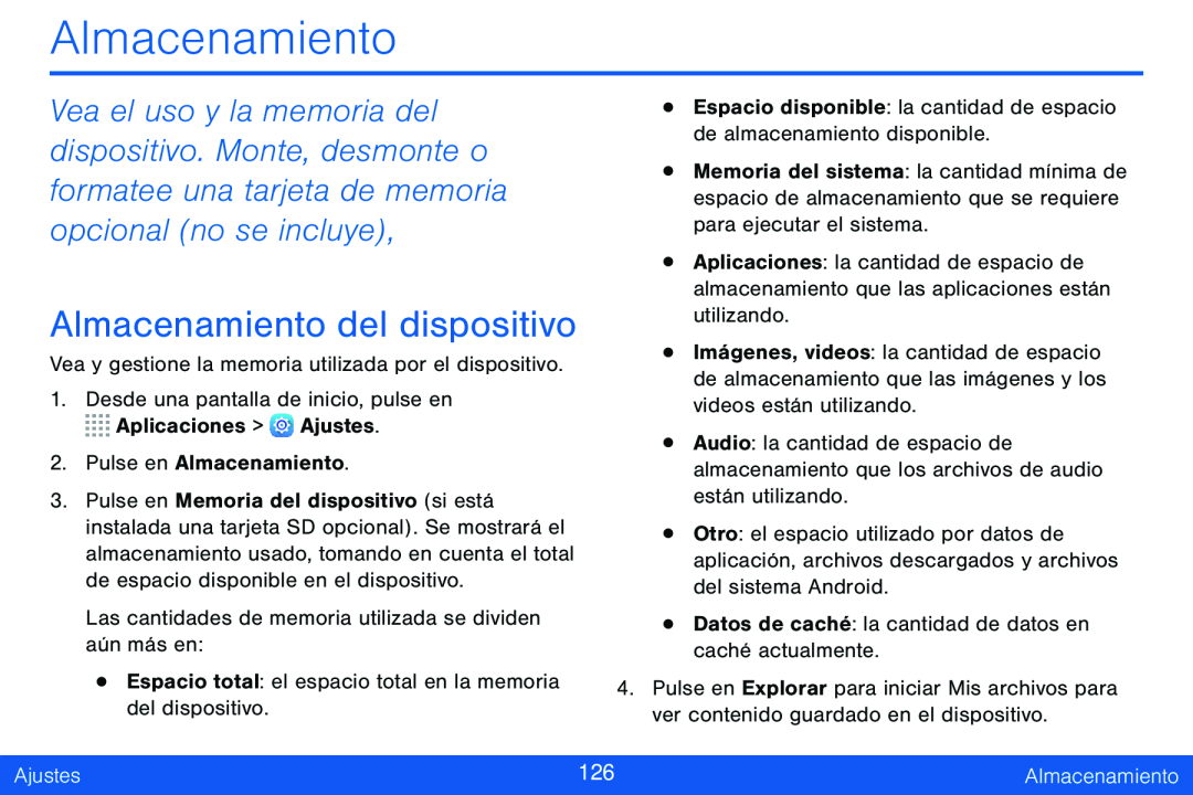 Almacenamiento del dispositivo Almacenamiento