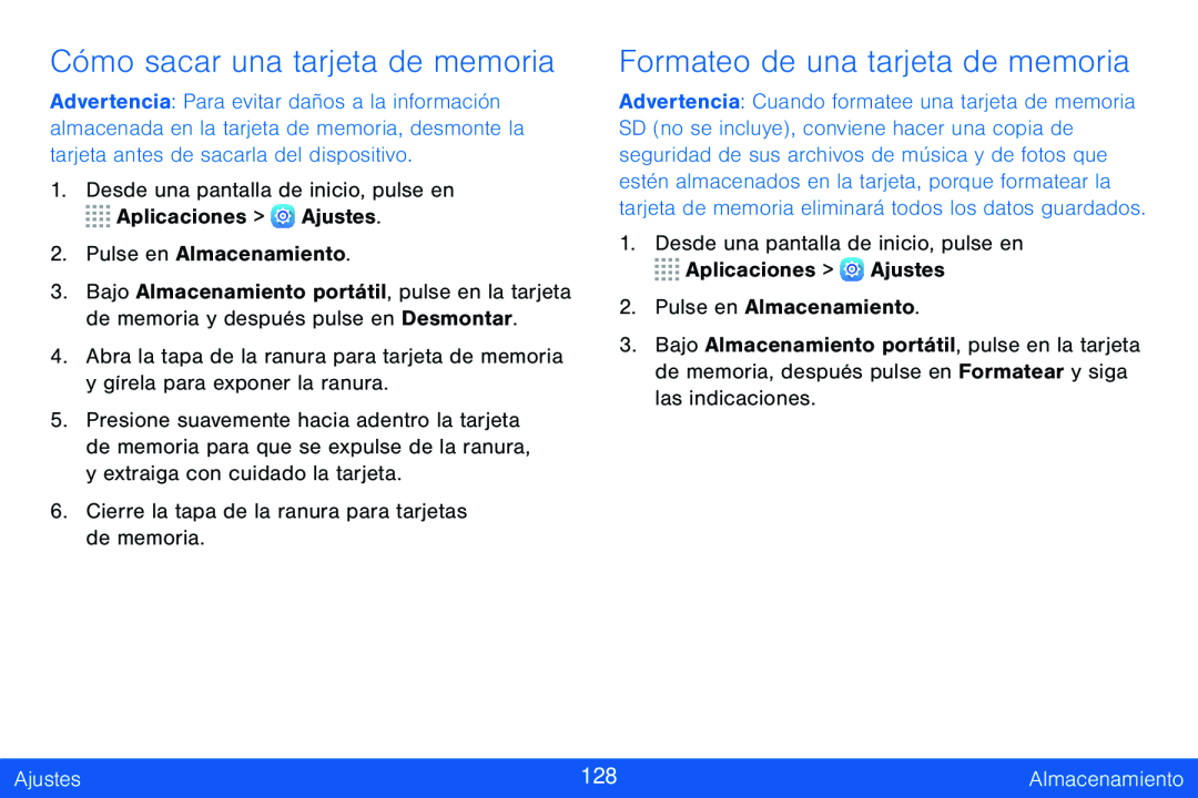 Formateo de una tarjeta de memoria Galaxy Tab S 8.4 Verizon