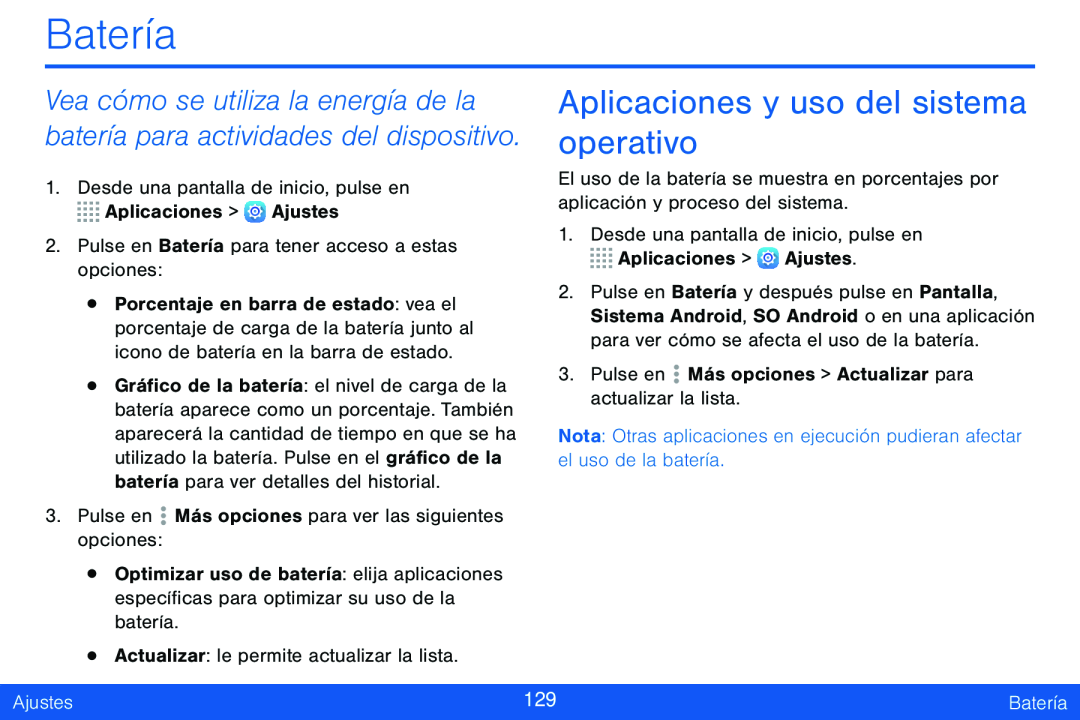 Aplicaciones y uso del sistema operativo Batería