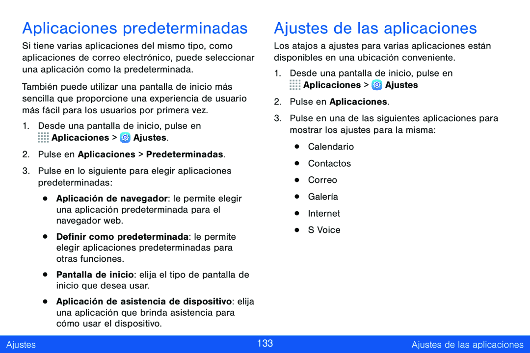 Aplicaciones predeterminadas Ajustes de las aplicaciones