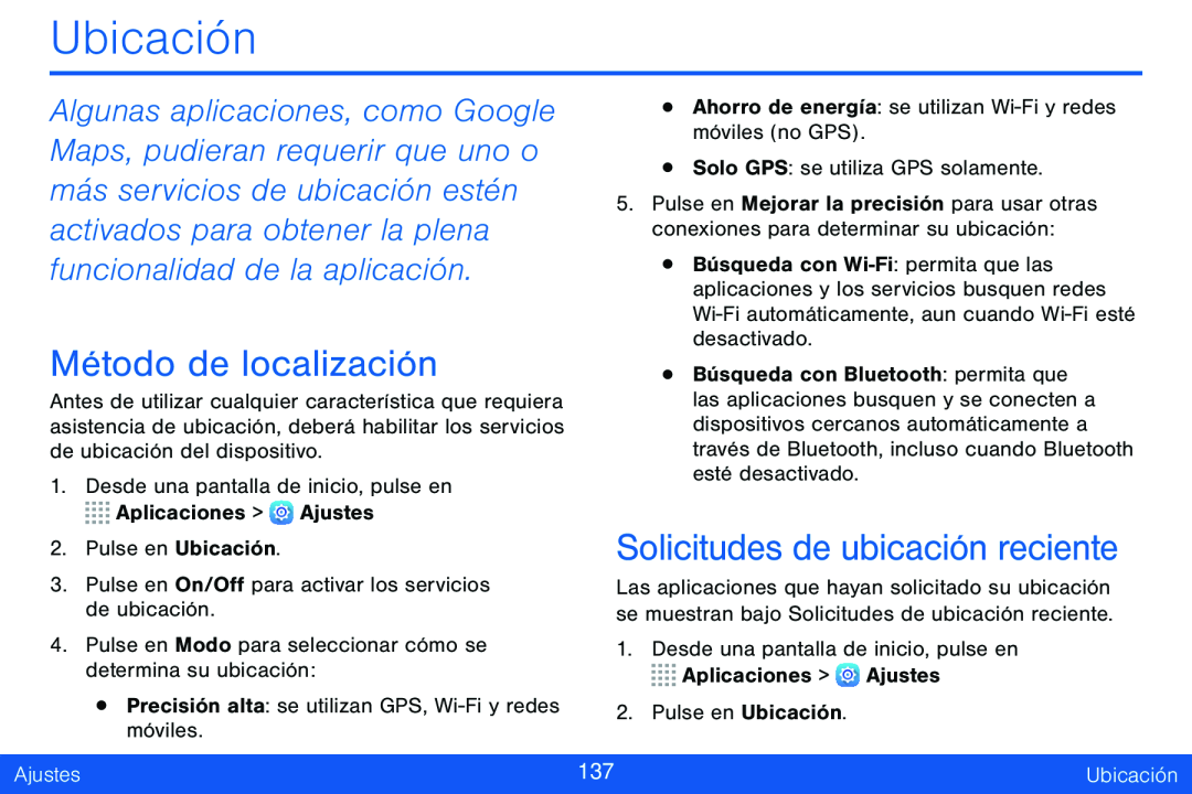 Solicitudes de ubicación reciente Galaxy Tab S 8.4 Verizon