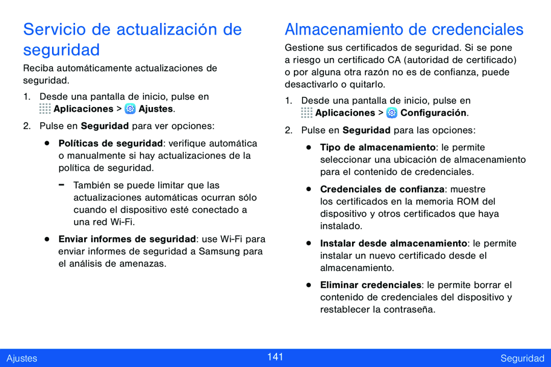 Servicio de actualización de seguridad Almacenamiento de credenciales