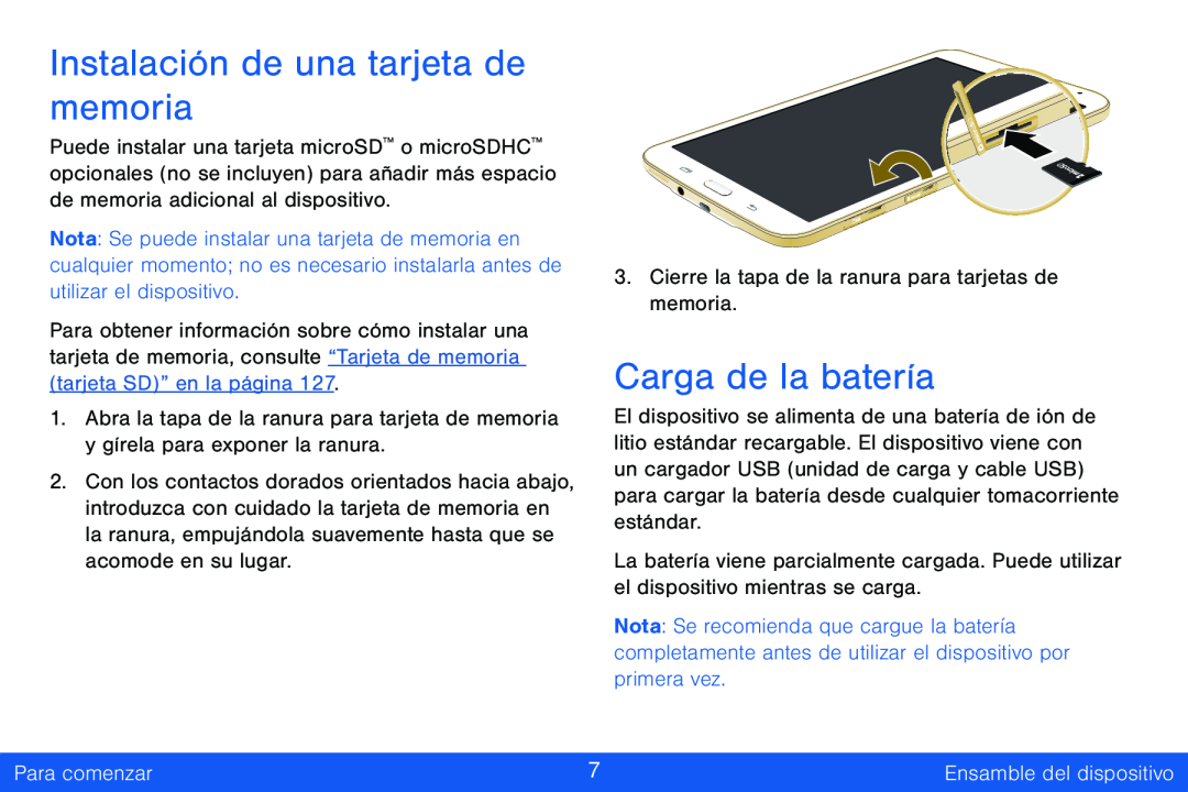 Instalación de una tarjeta de memoria Carga de la batería