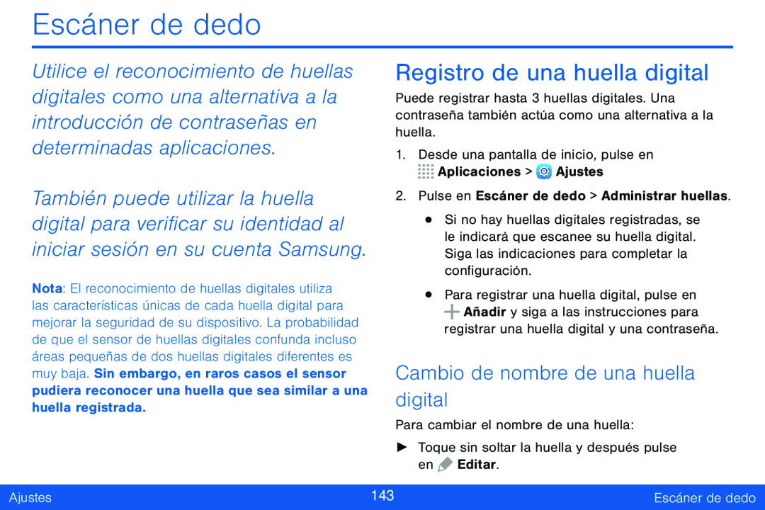 Cambio de nombre de una huella digital Registro de una huella digital