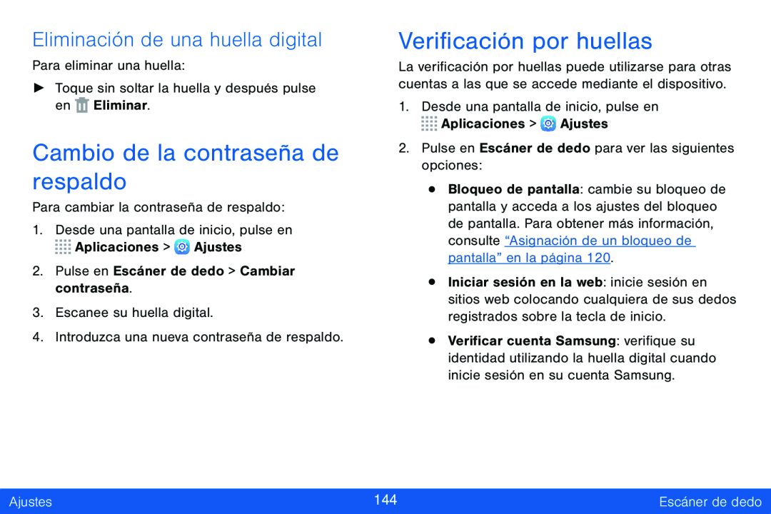 Eliminación de una huella digital Cambio de la contraseña de respaldo