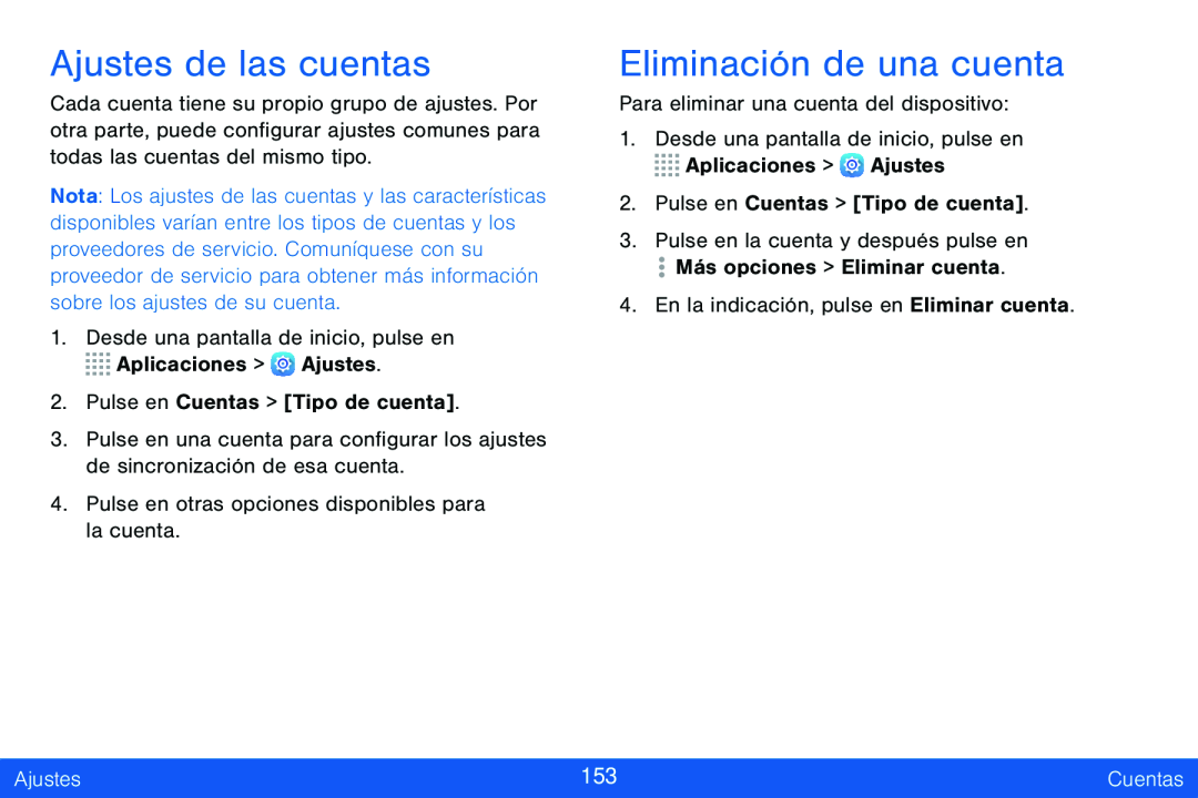 Ajustes de las cuentas Eliminación de una cuenta