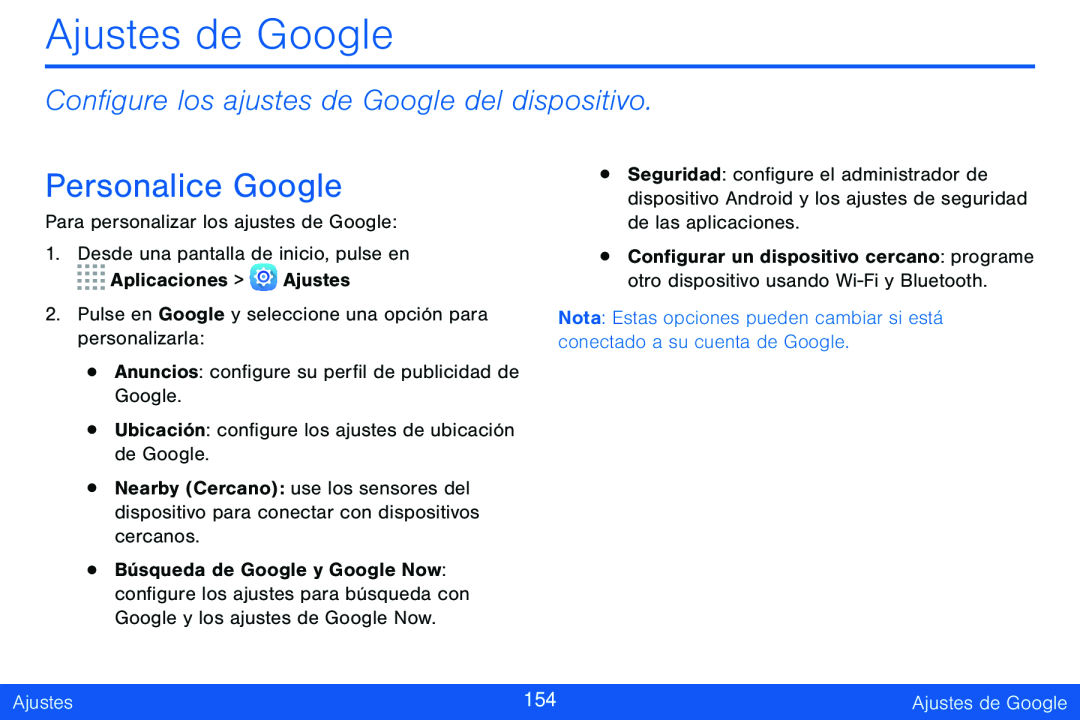 Configure los ajustes de Google del dispositivo Personalice Google