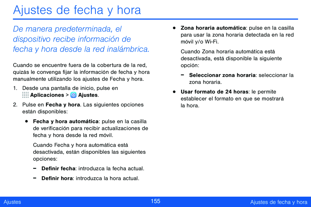 Ajustes de fecha y hora