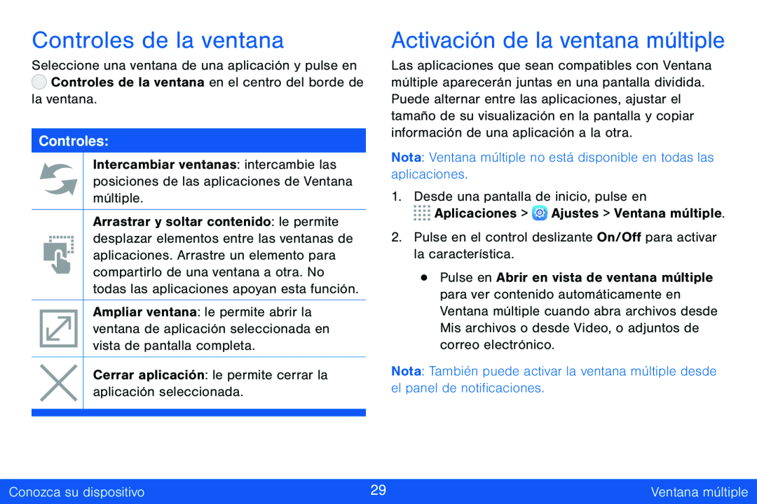 Controles de la ventana Galaxy Tab S 8.4 Verizon