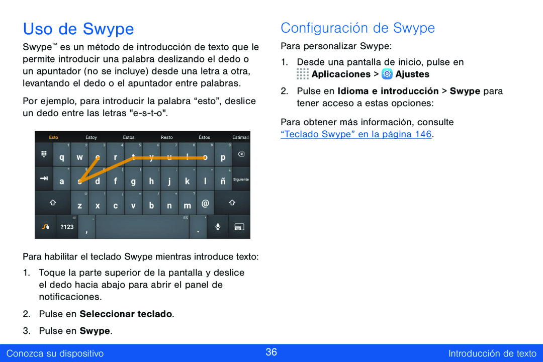 Configuración de Swype Uso de Swype