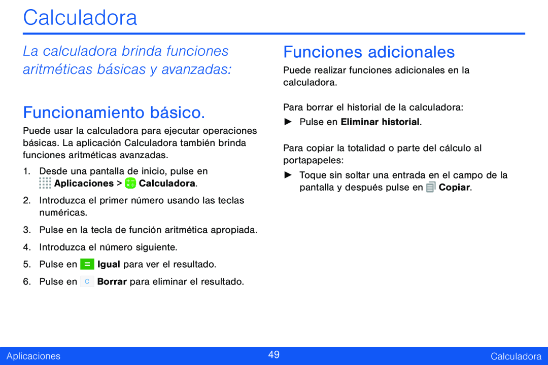 La calculadora brinda funciones aritméticas básicas y avanzadas: Galaxy Tab S 8.4 Verizon