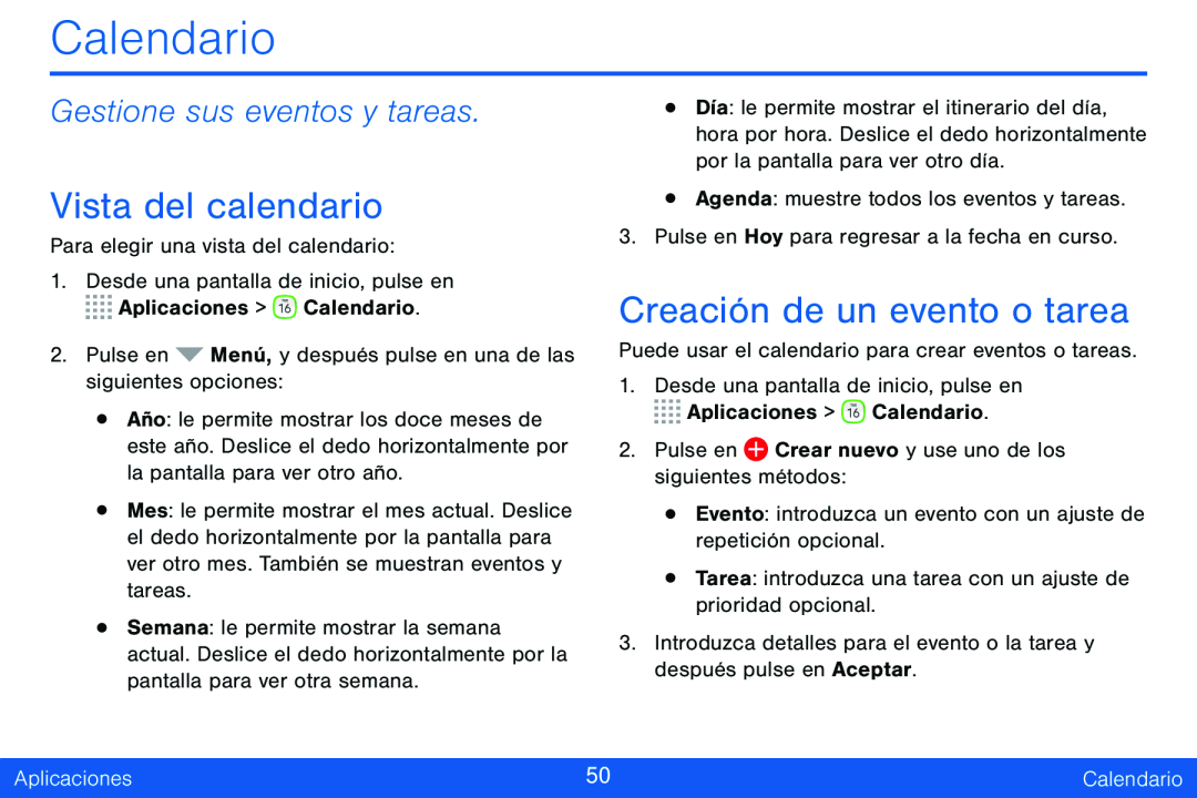 Gestione sus eventos y tareas Vista del calendario