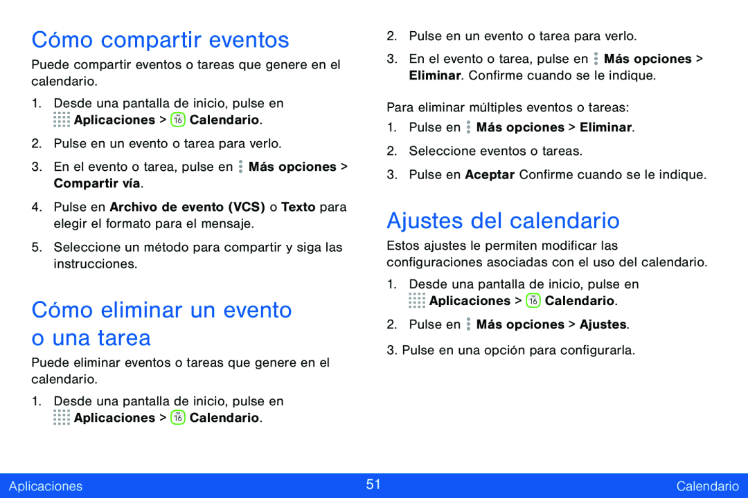 Cómo compartir eventos Cómo eliminar un evento o una tarea