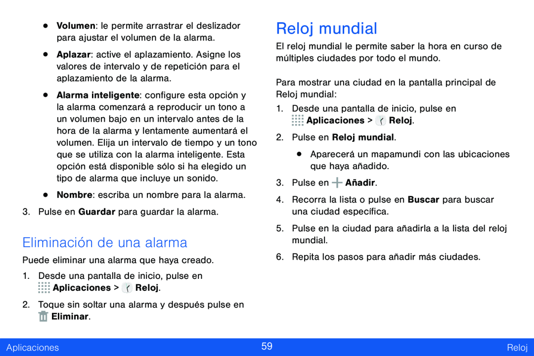 Eliminación de una alarma Reloj mundial